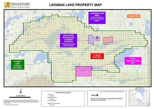 Property Map showing the acquisition of the claims relative to the Company’s existing Lingman Lake property