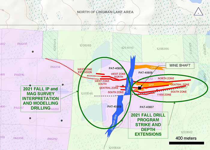 Lingman Lake Gold Project Plan Map – Drilling Focused on Extending Known Zones to Depth