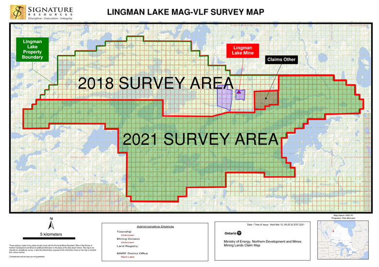 2018 and 2021 MAG-VLF Survey Area, Lingman Lake property